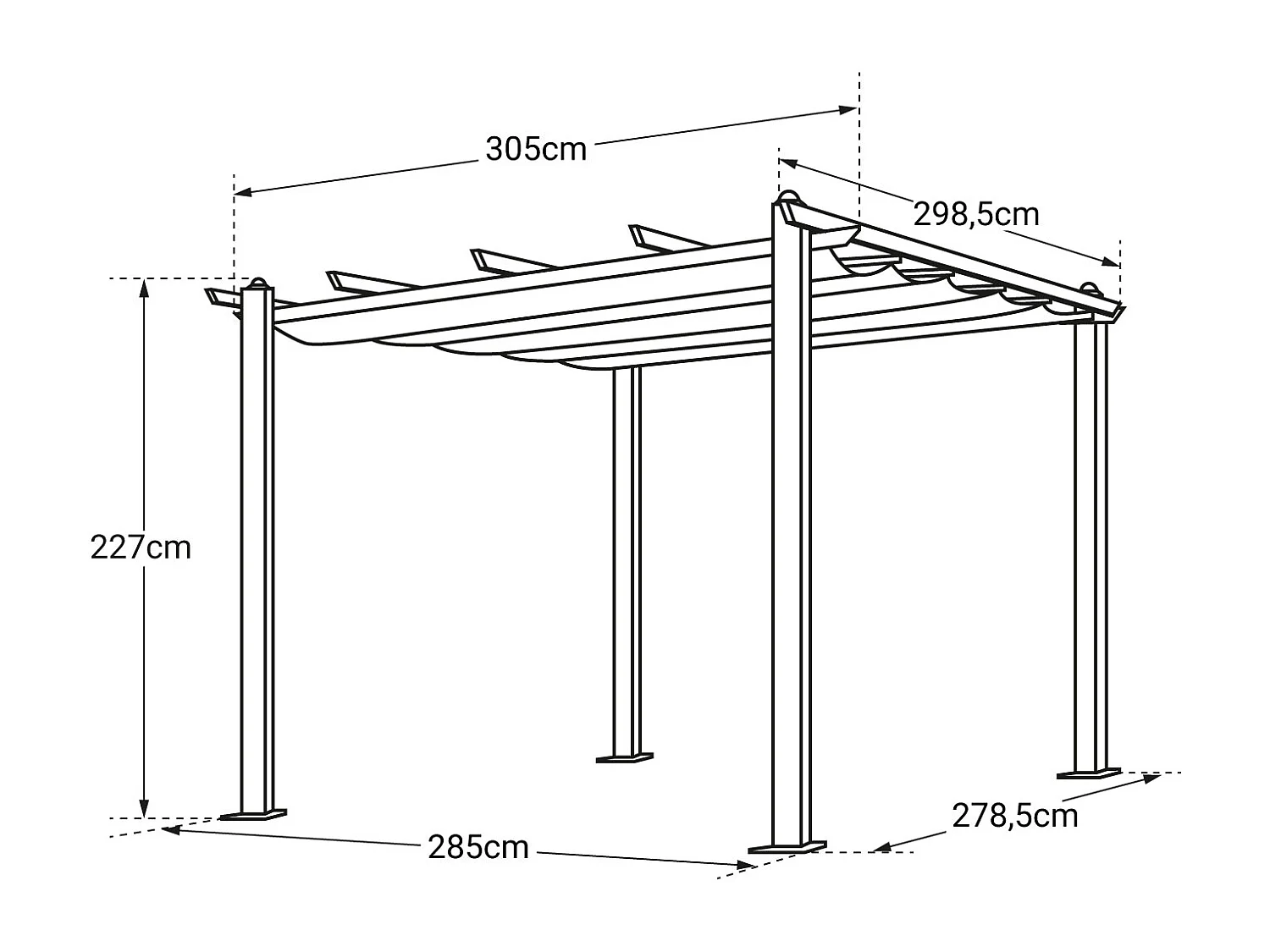 Pergola 3 × 3m CASSIS grijs - aluminium structuur