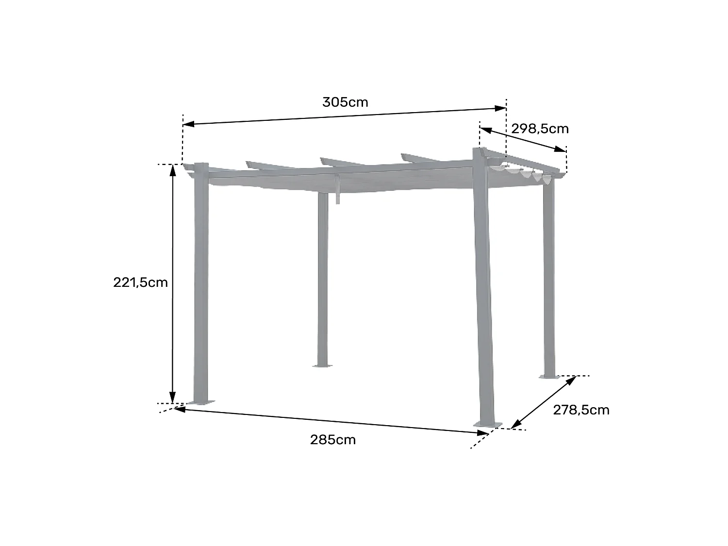 Pérgola autoportante gris 3 × 3m CASSIS estructura de aluminio