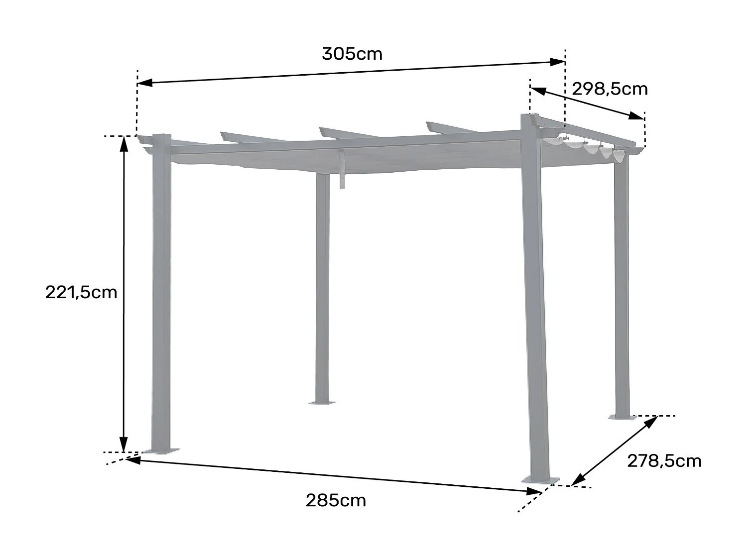 Pergola autoportante 3 × 3m CASSIS taupe - structure aluminium - HAPPY GARDEN