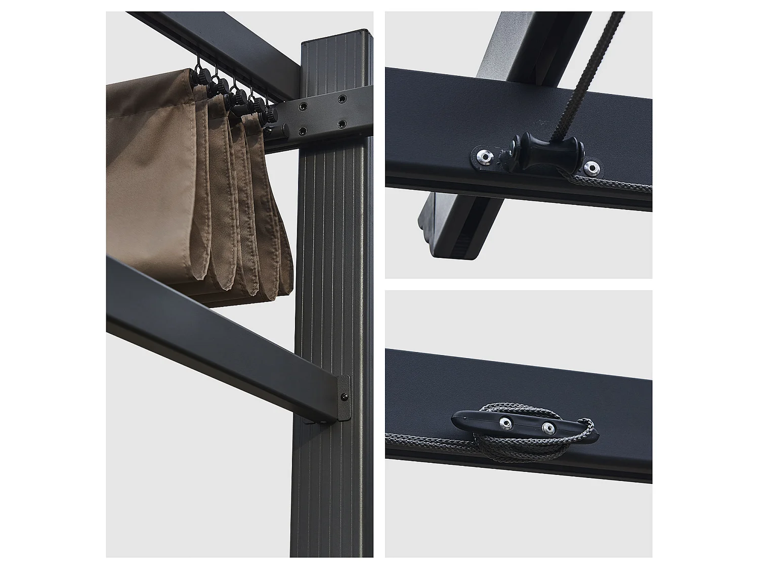 Pérgula montada na parede 3 × 4m FRÉJUS taupe - estrutura de alumínio