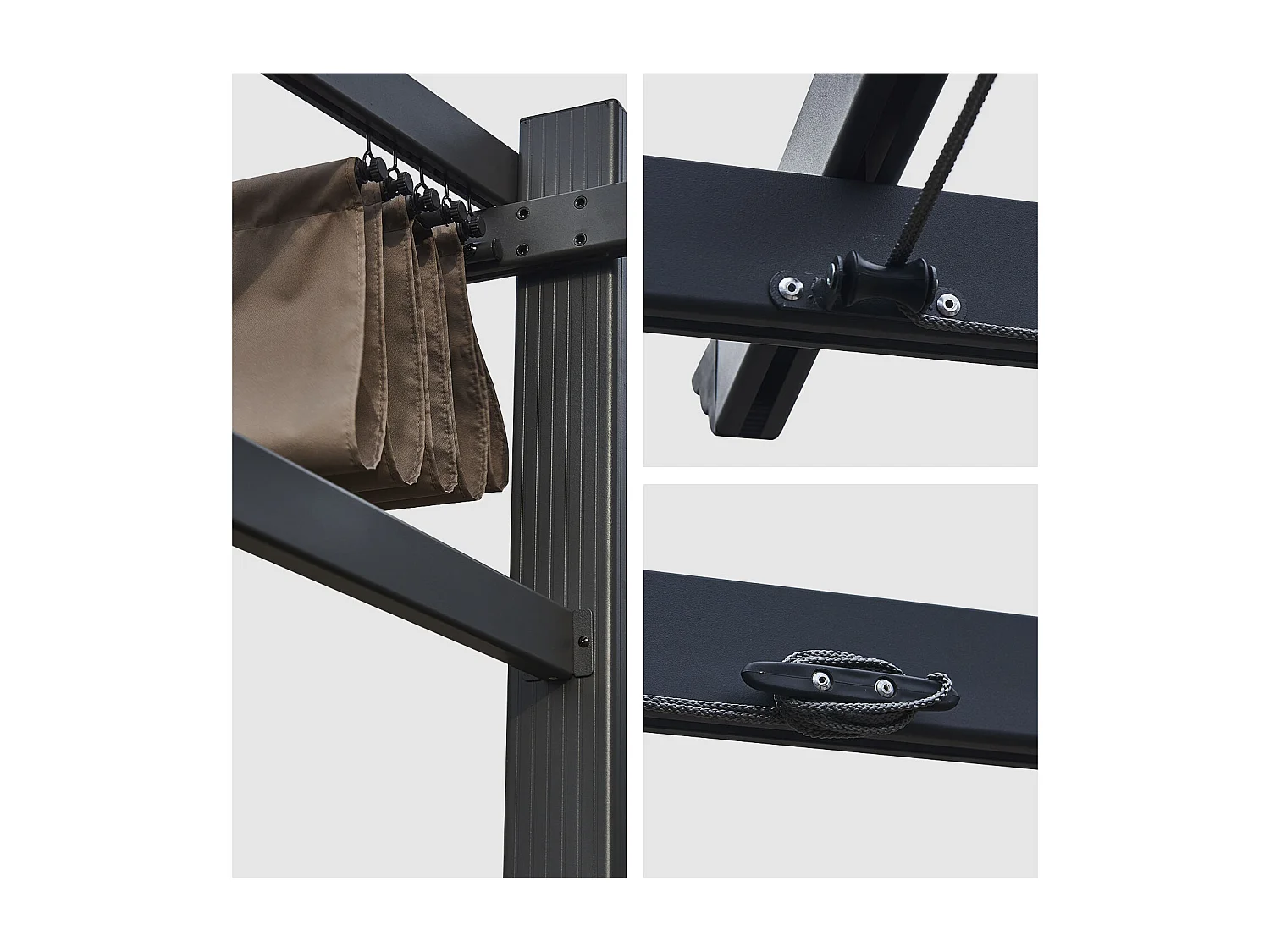 Pergola voor wandmontage 3 × 4m FRÉJUS taupe - aluminium structuur