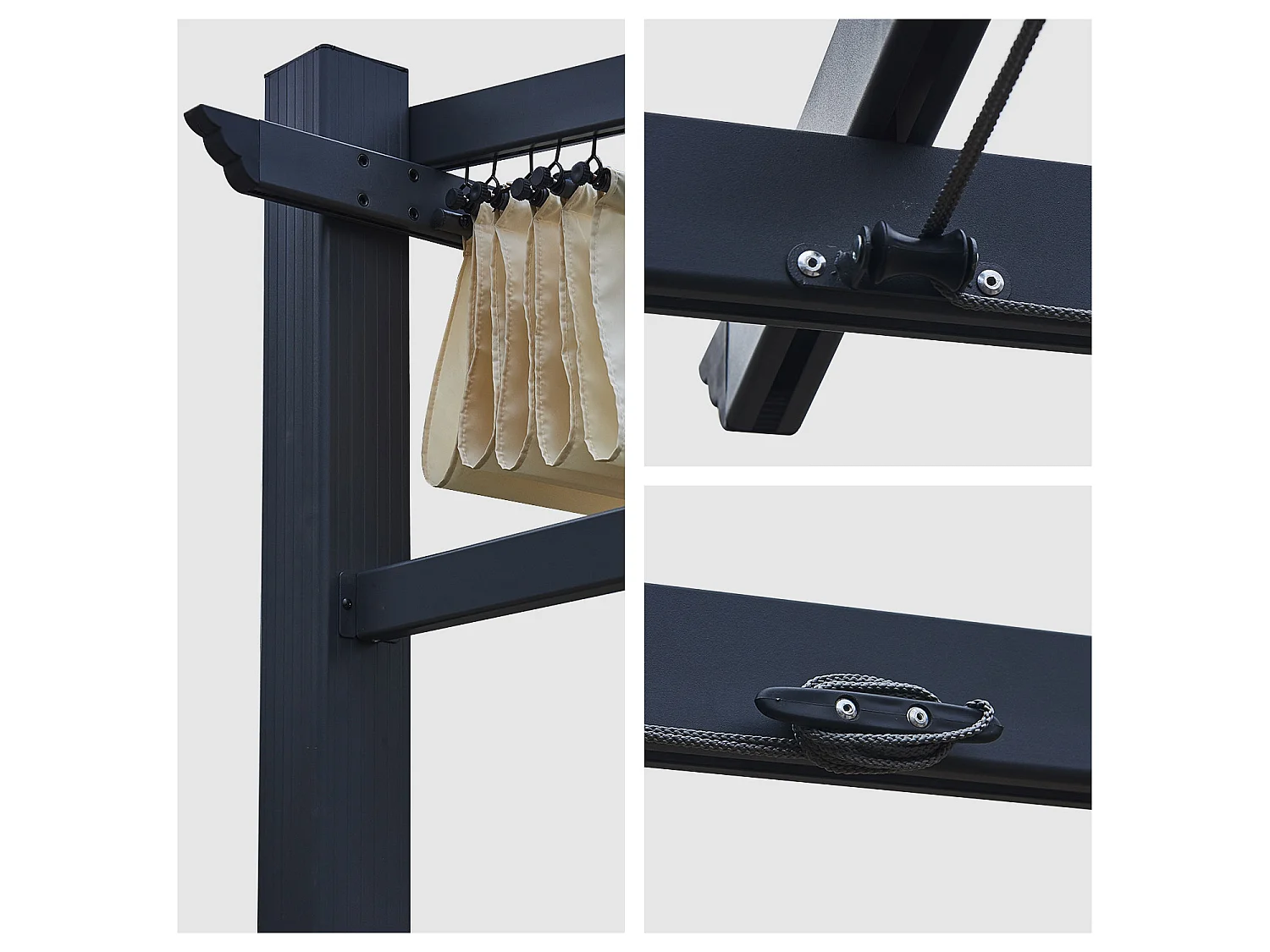 Pergola voor wandmontage 3 × 4m FRÉJUS beige - aluminium structuur