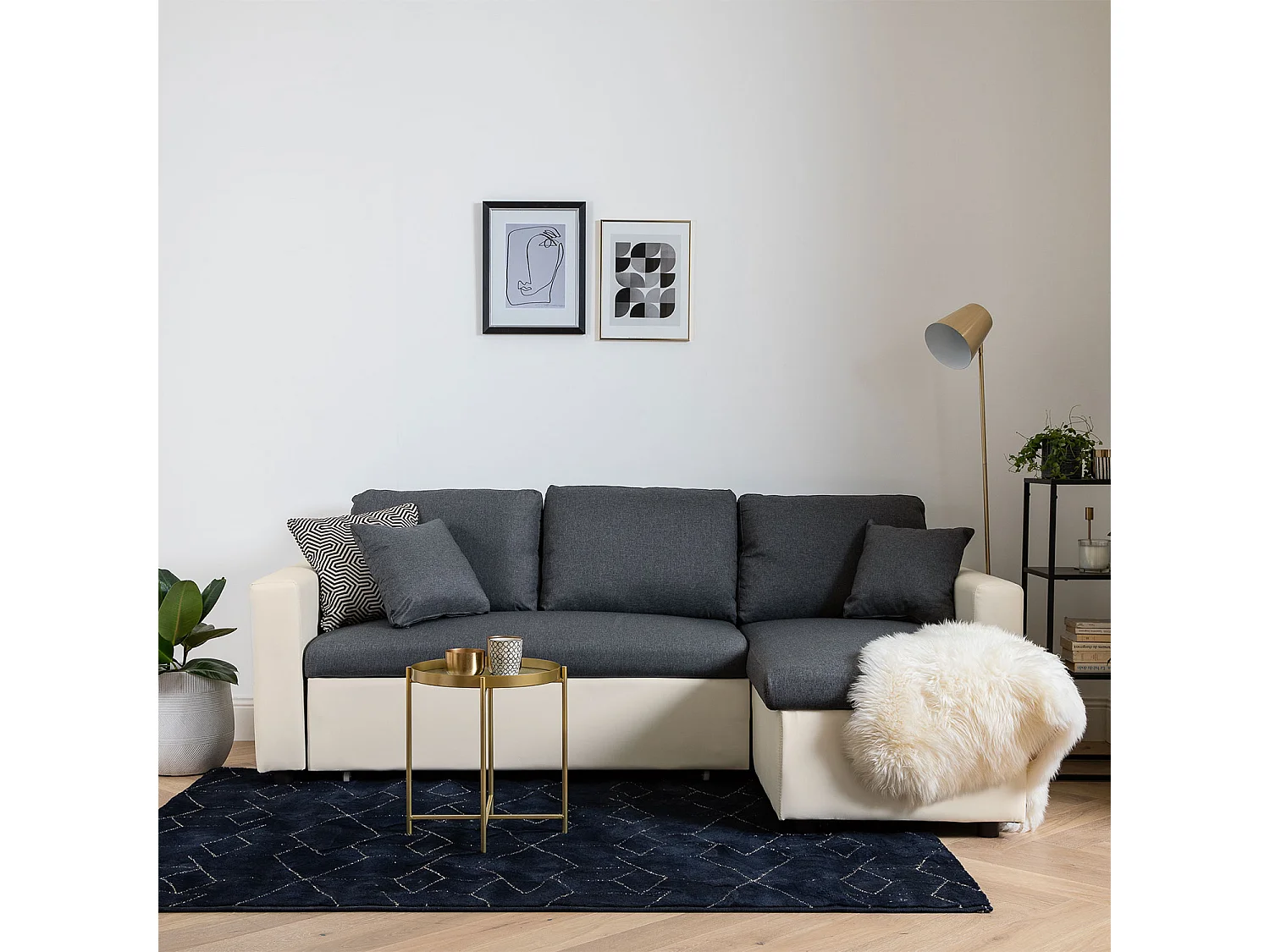 CLARK 3-Sitzer Ecksofa, umwandelbar, grau meliert und weiß