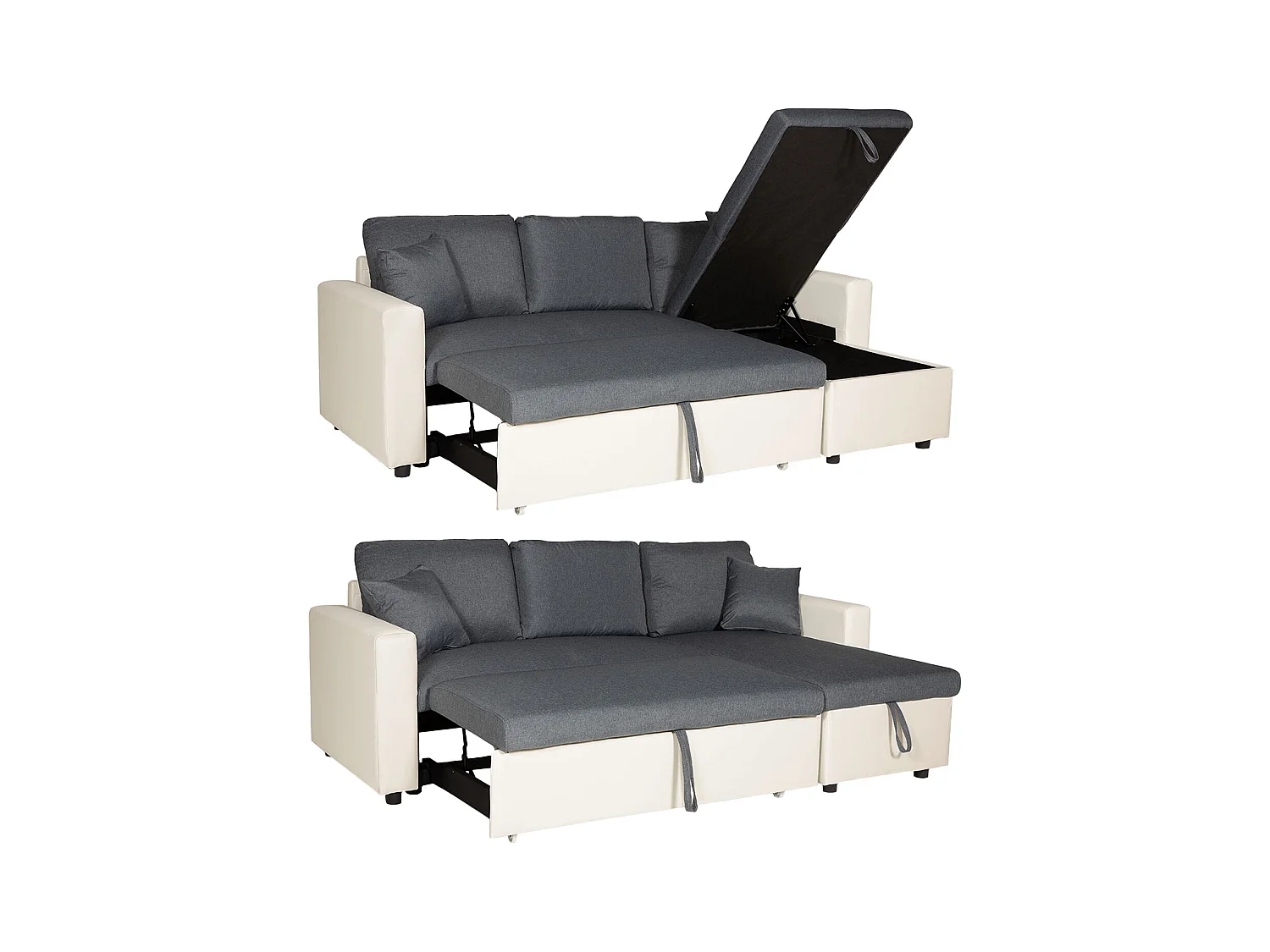 Canapé d'angle convertible CLARK 3 places gris chiné et blanc - HAPPY GARDEN