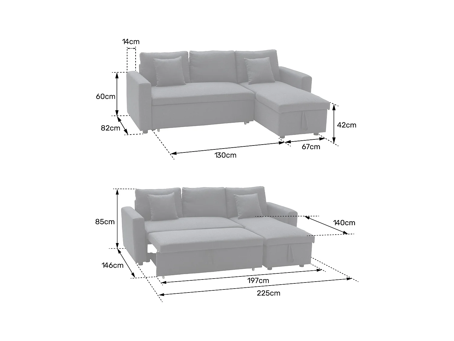 Canapé d'angle convertible CLARK 3 places gris chiné et blanc - HAPPY GARDEN