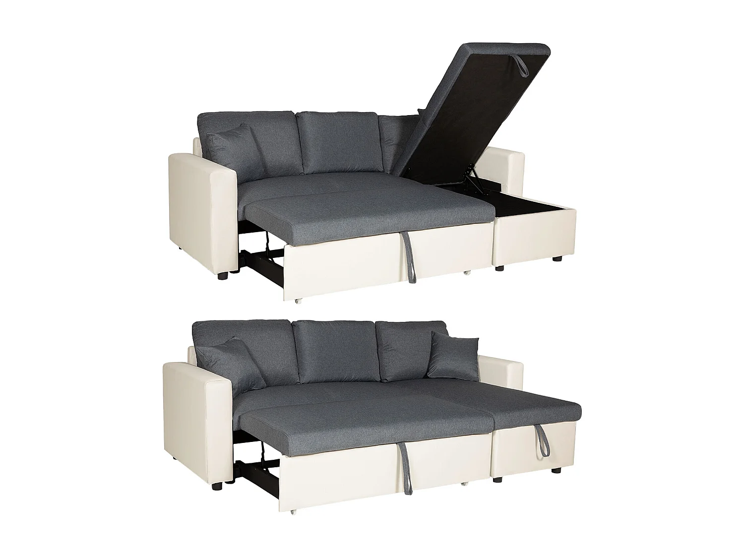 Canapé d'angle convertible CLARK 3 places gris chiné et blanc - HAPPY GARDEN