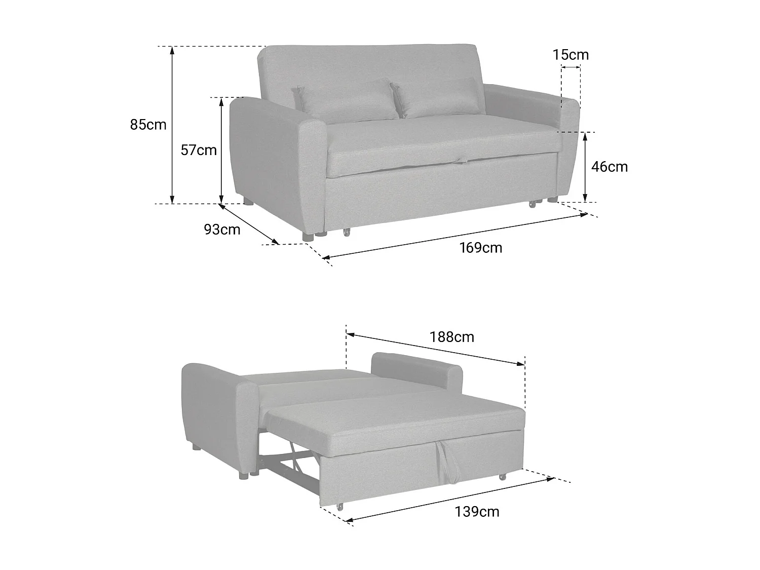 Canapé convertible MATT 2 places gris - HAPPY GARDEN
