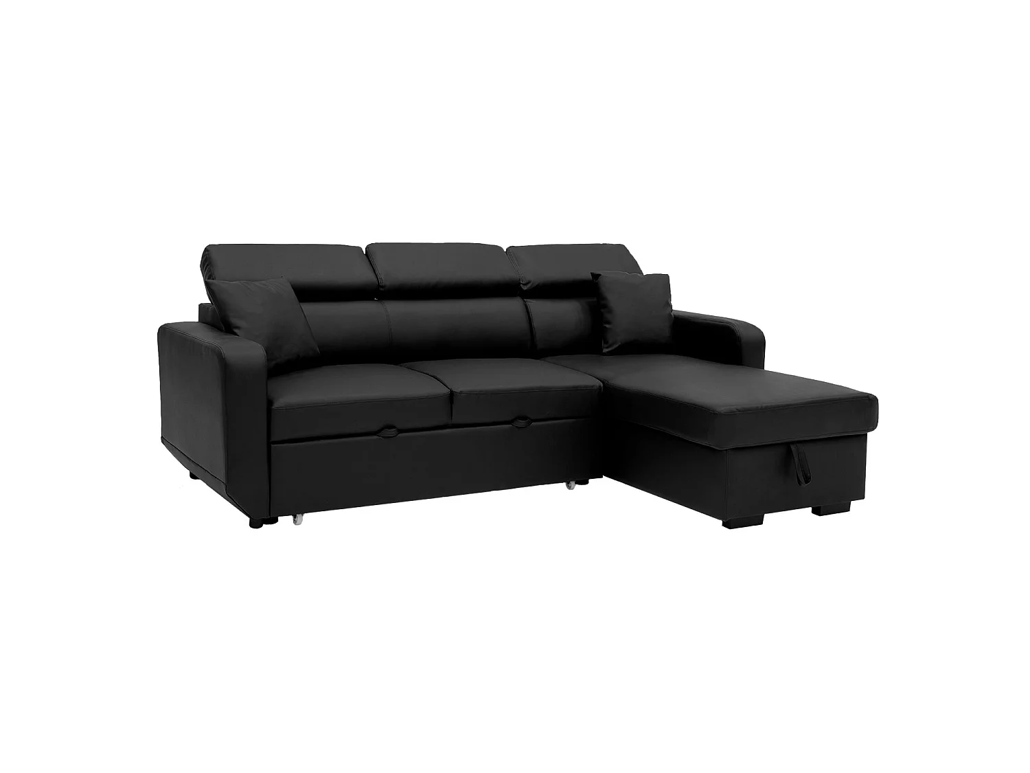 Ecksofa, umwandelbar, WARREN, 3-Sitzer, schwarzes Kunstleder