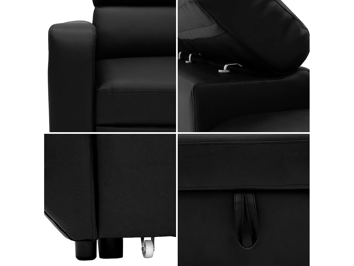 Ecksofa, umwandelbar, WARREN, 3-Sitzer, schwarzes Kunstleder