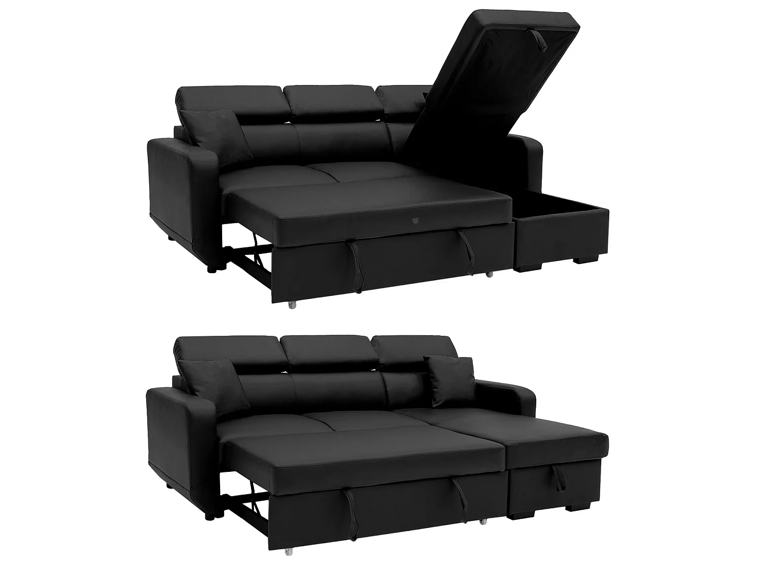 Canapé d'angle convertible WARREN 3 places simili noir - HAPPY GARDEN