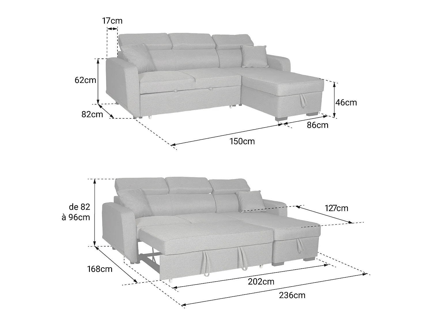 Canapé d'angle convertible WARREN 3 places simili noir - HAPPY GARDEN