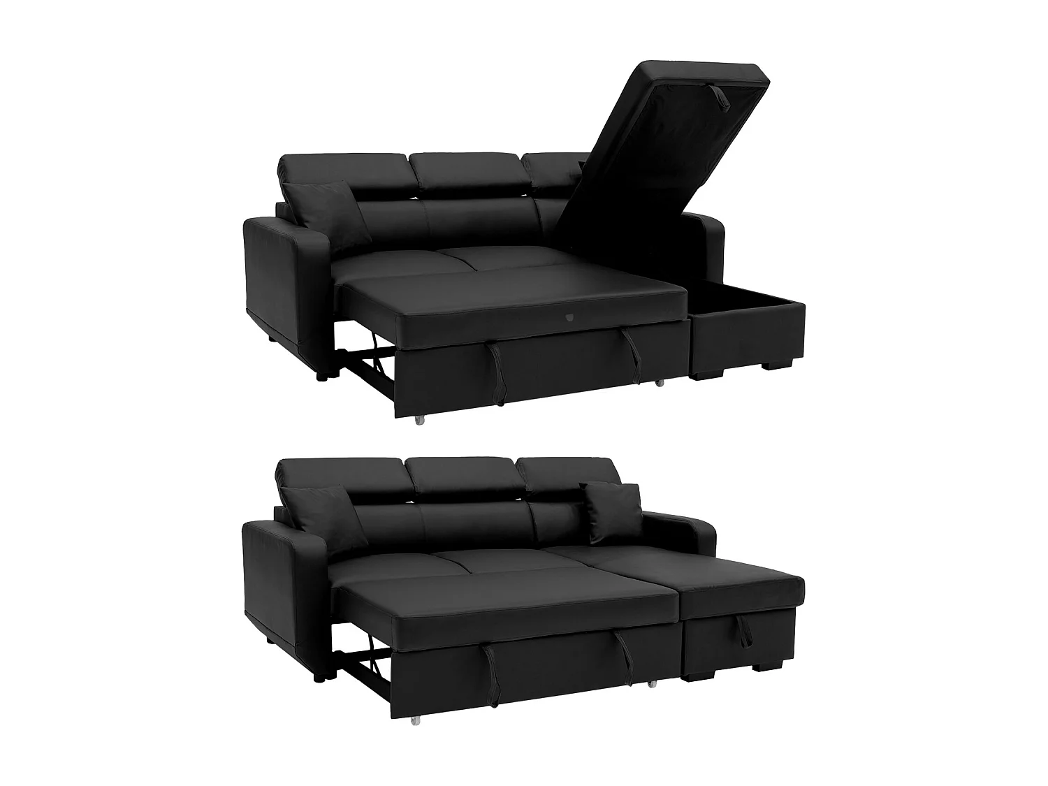 Canapé d'angle convertible WARREN 3 places simili noir - HAPPY GARDEN