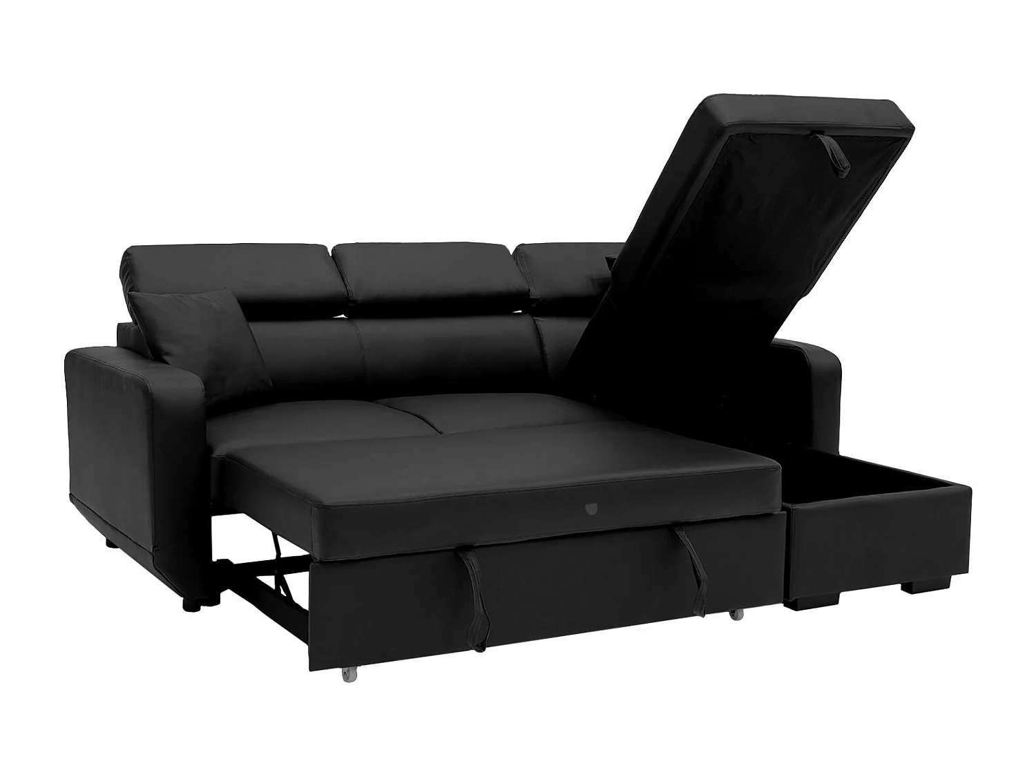 Canapé d'angle convertible WARREN 3 places simili noir - HAPPY GARDEN