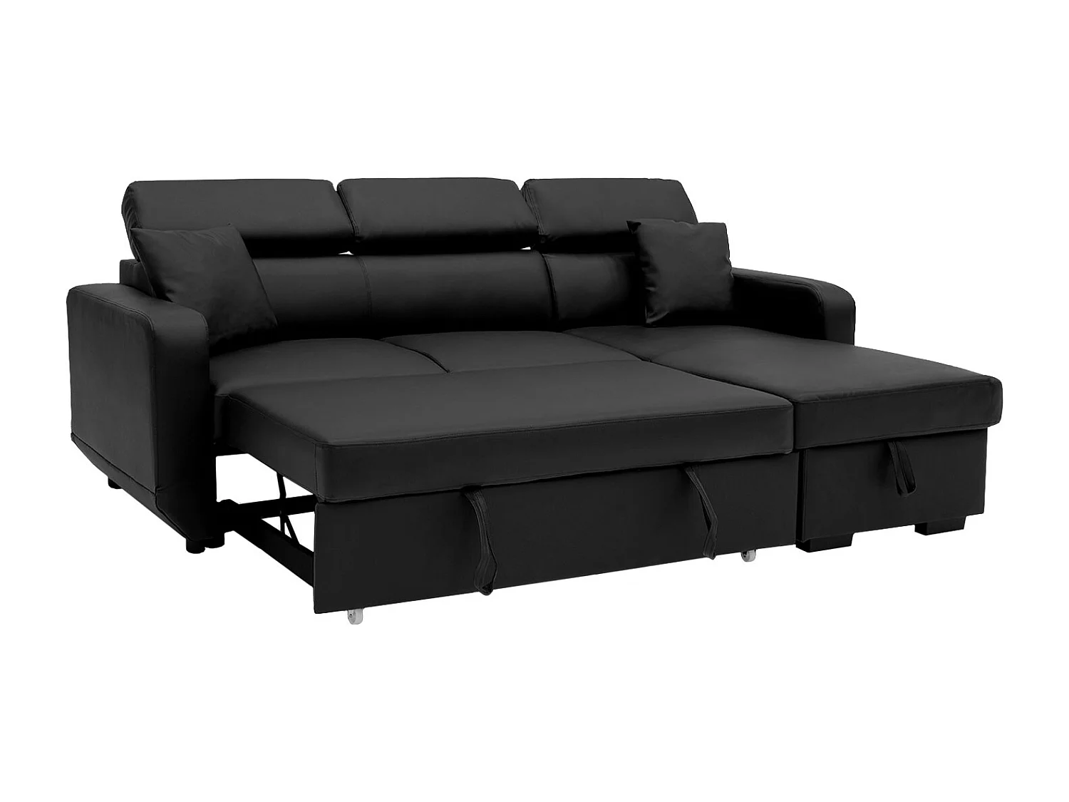 Canapé d'angle convertible WARREN 3 places simili noir - HAPPY GARDEN
