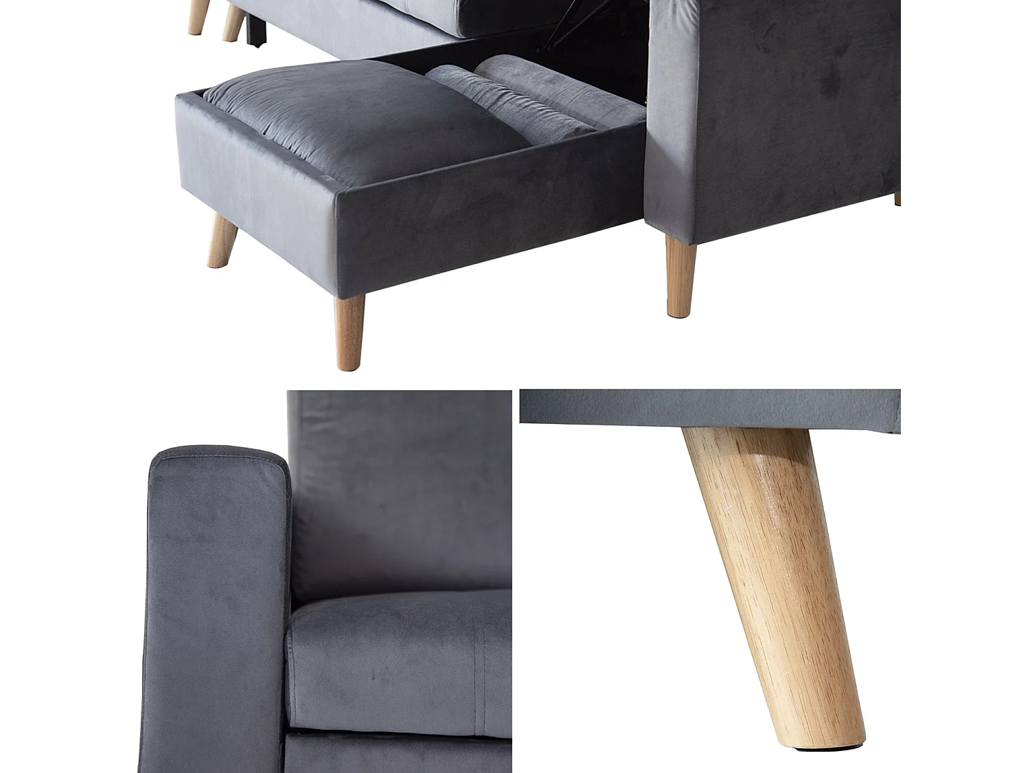 Sofá convertible JAMES 3 plazas en terciopelo gris