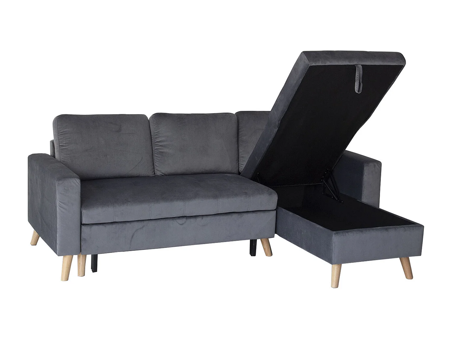 Canapé d'angle convertible JAMES 3 places en velours gris - HAPPY GARDEN