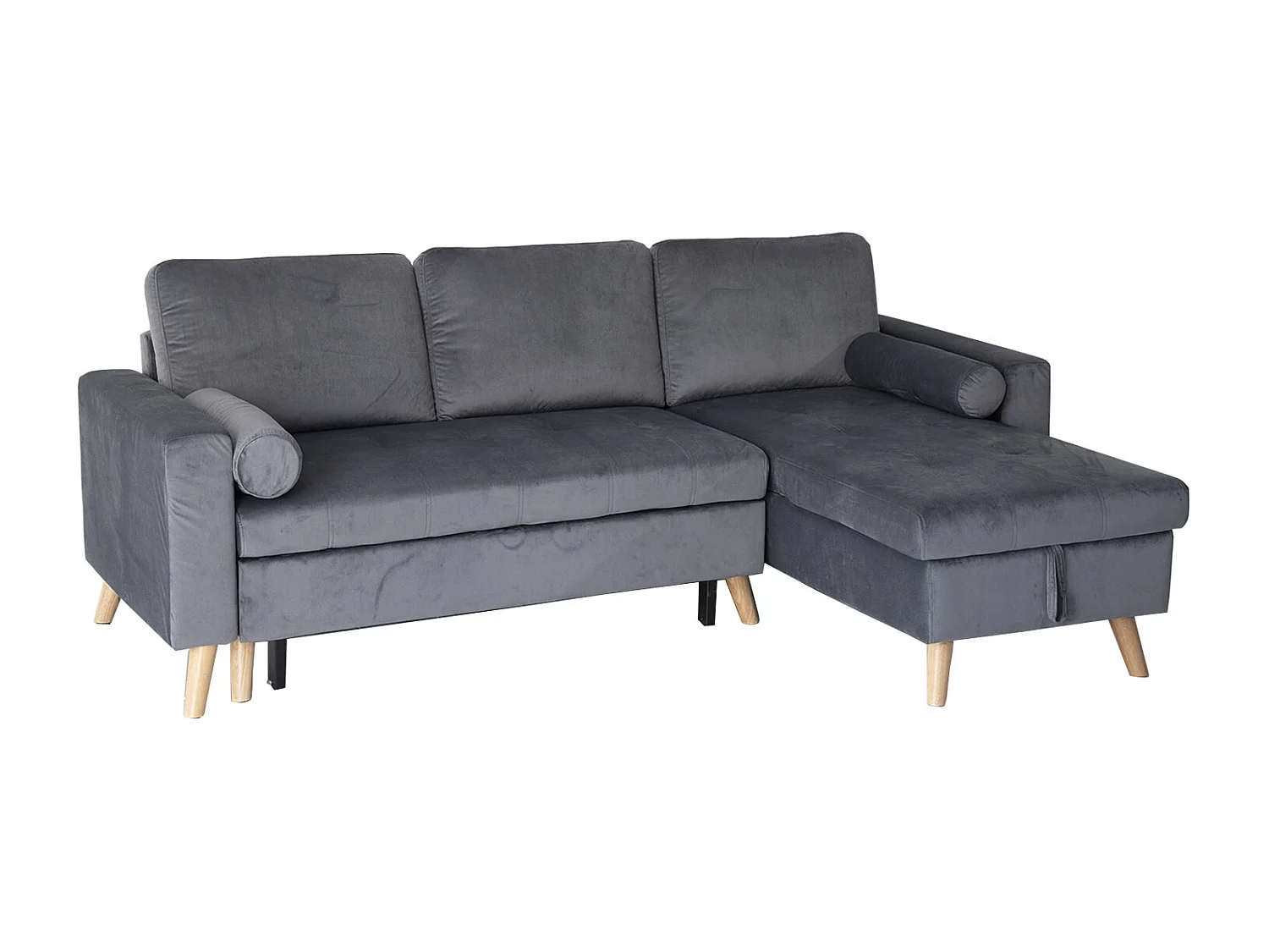 Canapé d'angle convertible JAMES 3 places en velours gris - HAPPY GARDEN