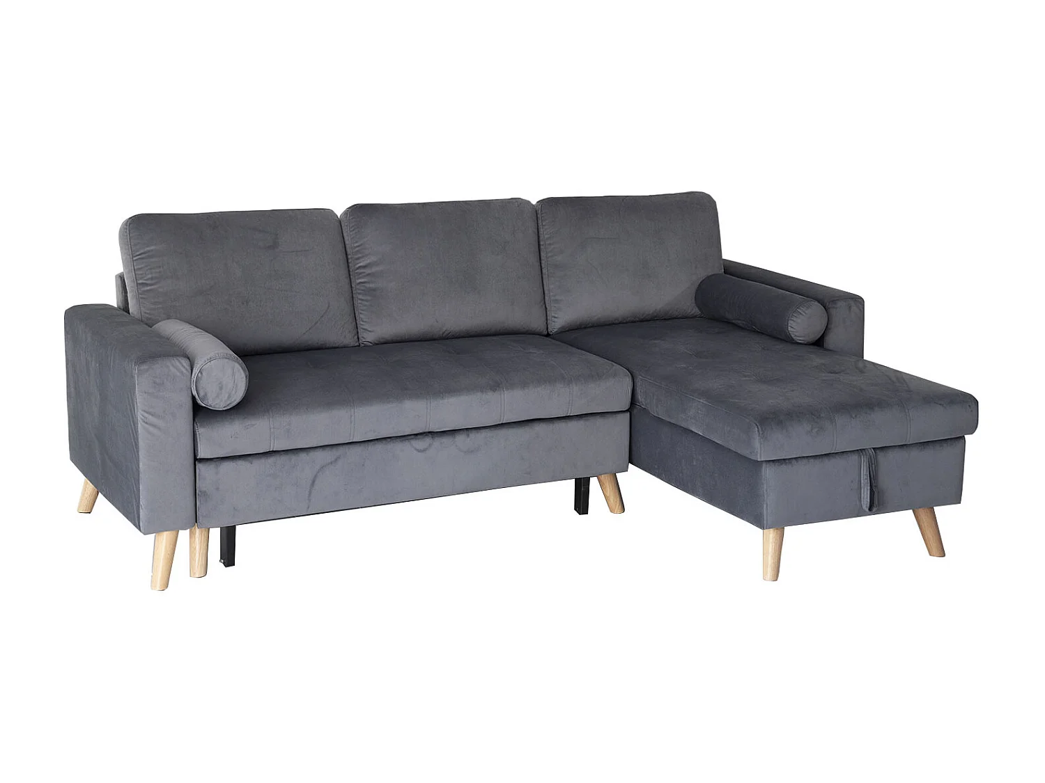 Canapé d'angle convertible JAMES 3 places en velours gris - HAPPY GARDEN