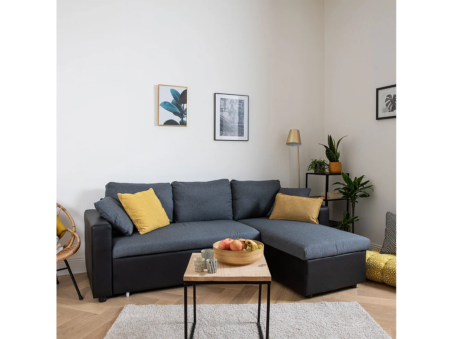 Ecksofa, umwandelbar, CLARK, 3-Sitzer, grau meliert und schwarz