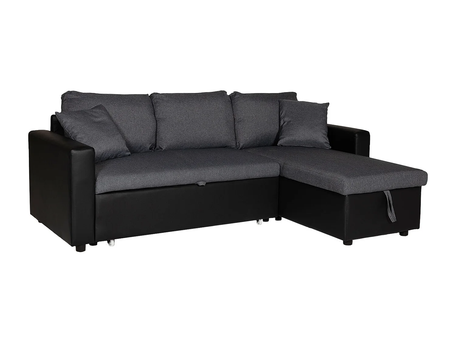 Canapé d'angle convertible CLARK 3 places gris chiné et noir - HAPPY GARDEN