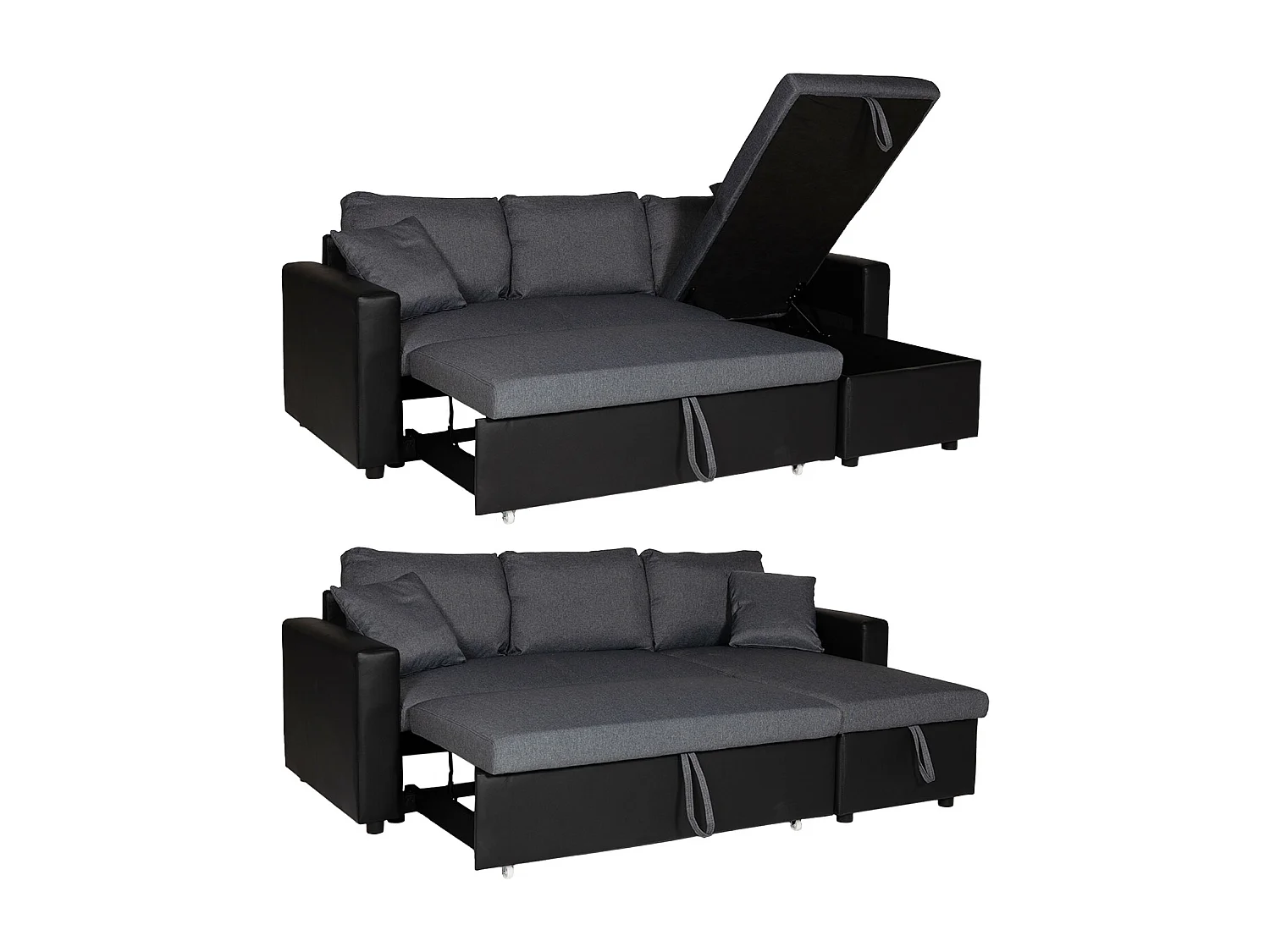 Canapé d'angle convertible CLARK 3 places gris chiné et noir - HAPPY GARDEN