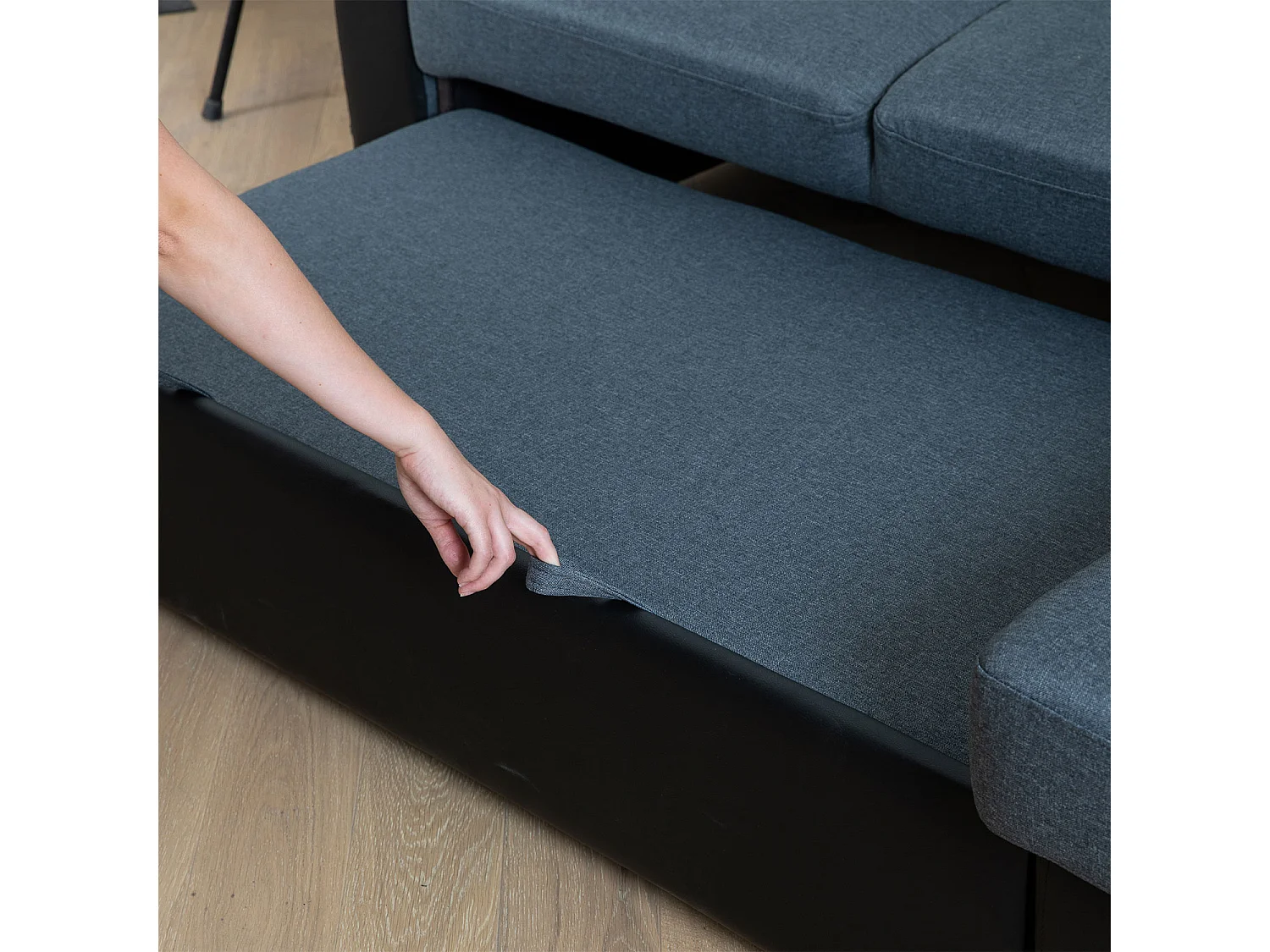 Canapé d'angle convertible CLARK 3 places gris chiné et noir - HAPPY GARDEN