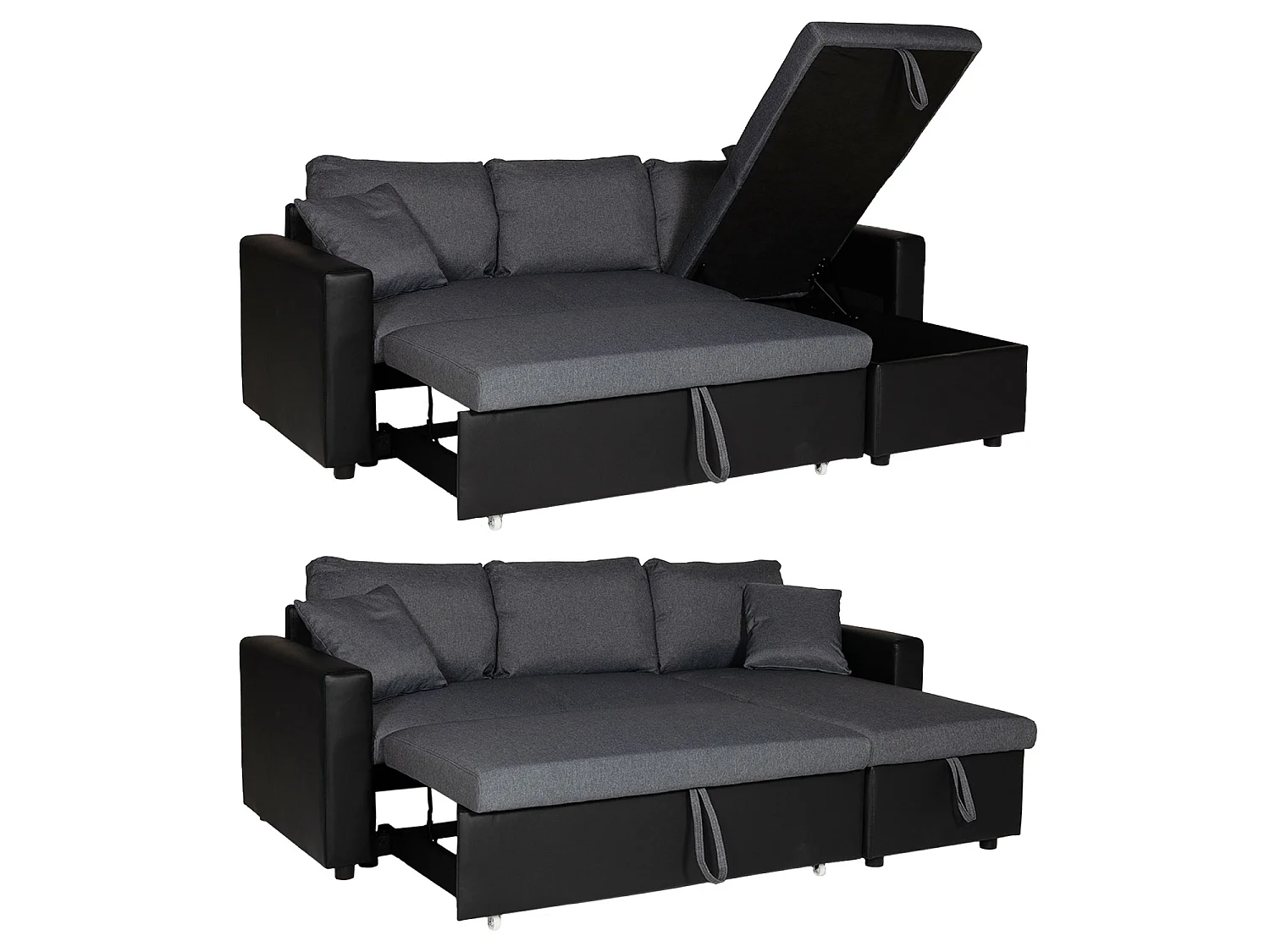 Canapé d'angle convertible CLARK 3 places gris chiné et noir - HAPPY GARDEN