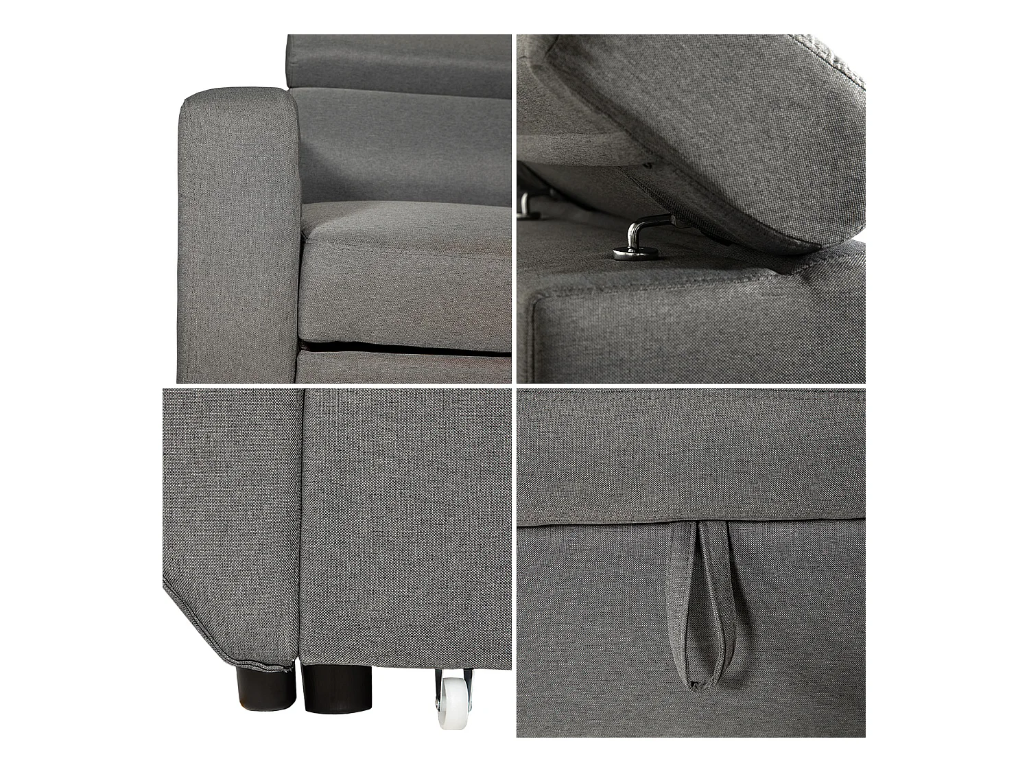 Canapé d'angle convertible WARREN 3 places gris avec méridienne réversible et coffre de rangement