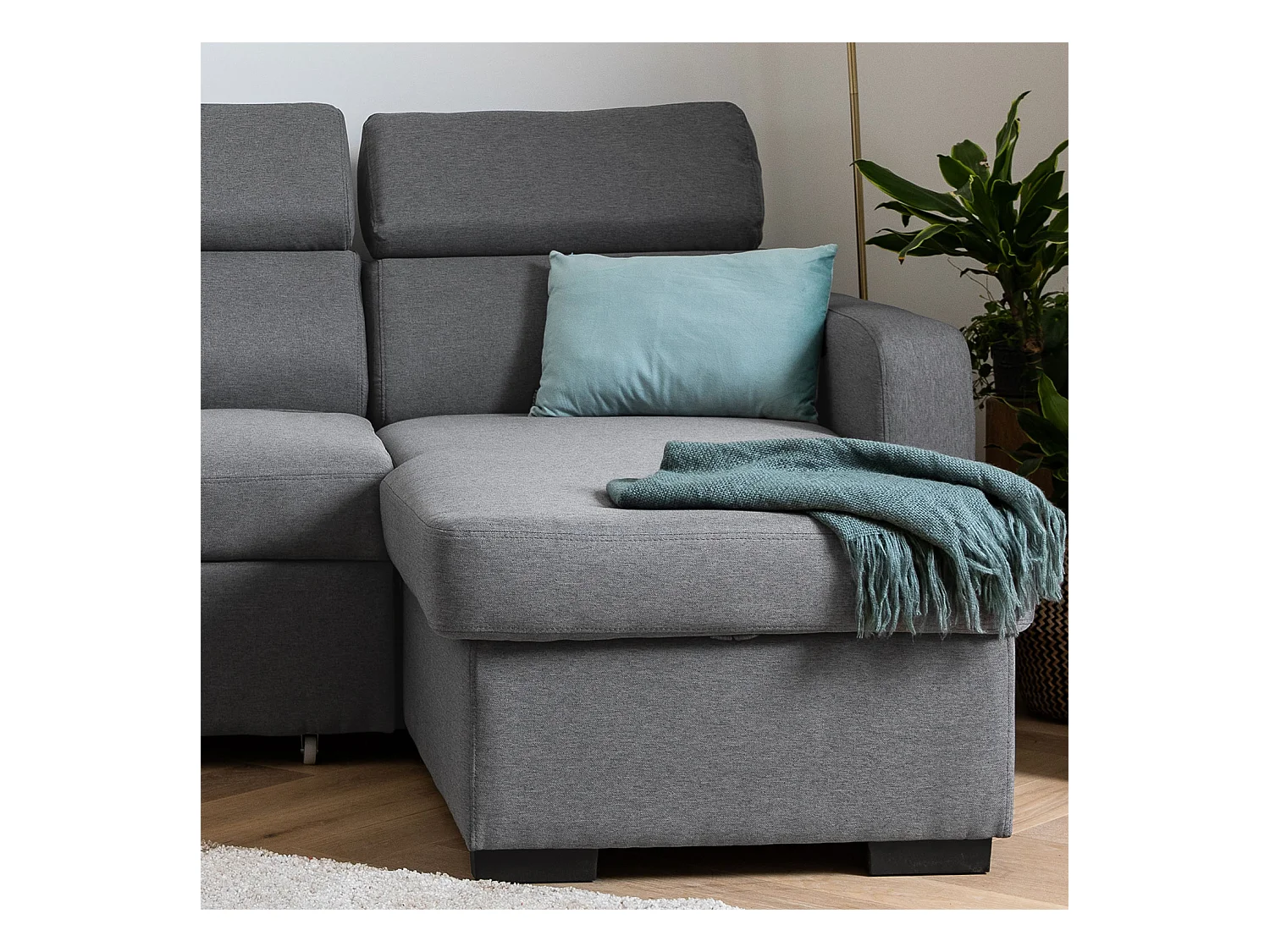 Canapé d'angle convertible WARREN 3 places gris avec méridienne réversible et coffre de rangement