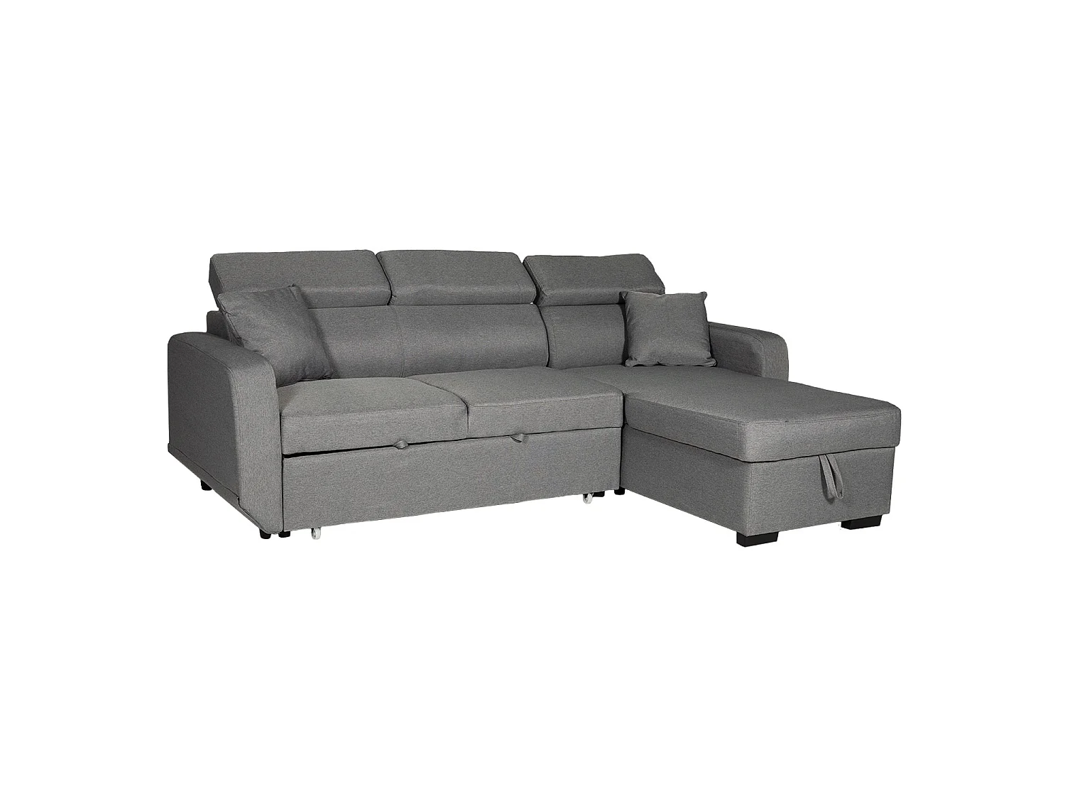 Canapé d'angle convertible WARREN 3 places gris avec méridienne réversible et coffre de rangement