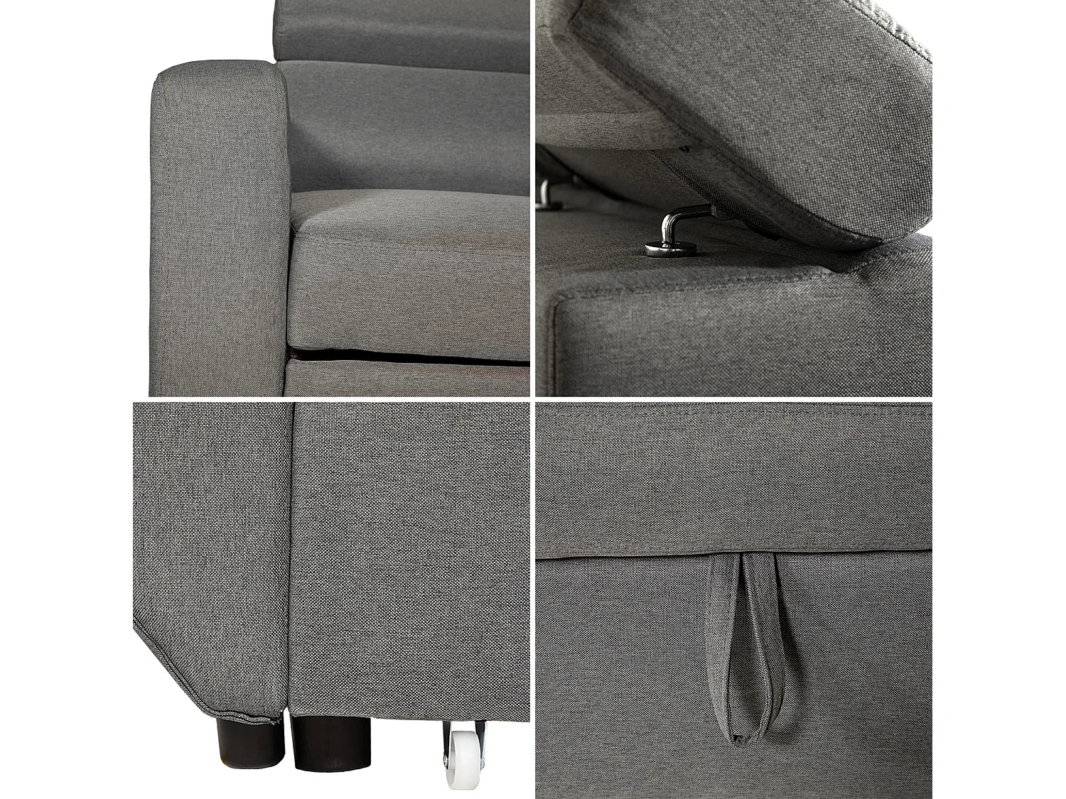 Canapé d'angle convertible WARREN 3 places gris avec méridienne réversible et coffre de rangement