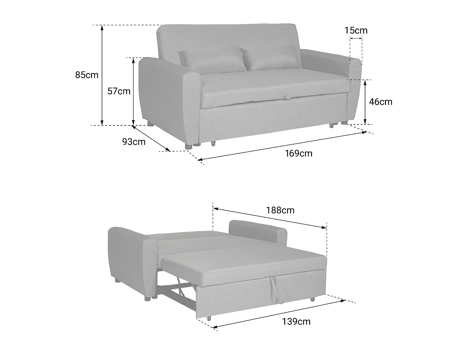 Sofá cama de 2 plazas MATT en color topo
