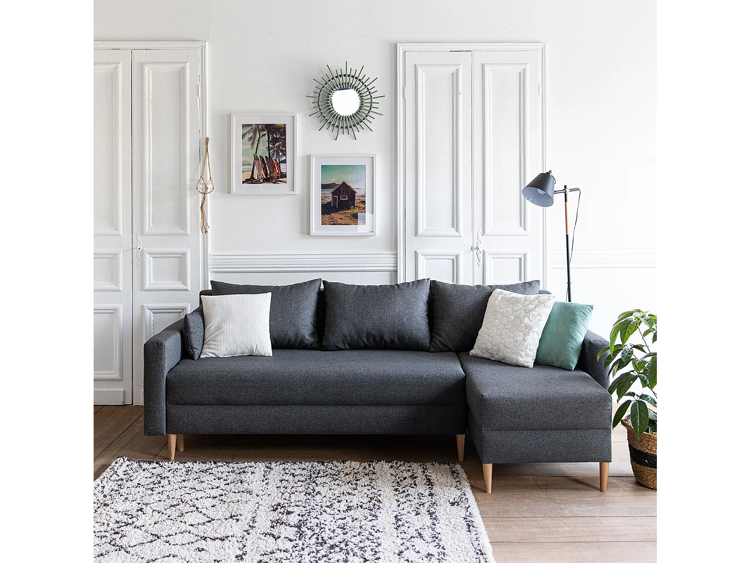 Canapé d'angle convertible ANTONI 3 places gris - HAPPY GARDEN