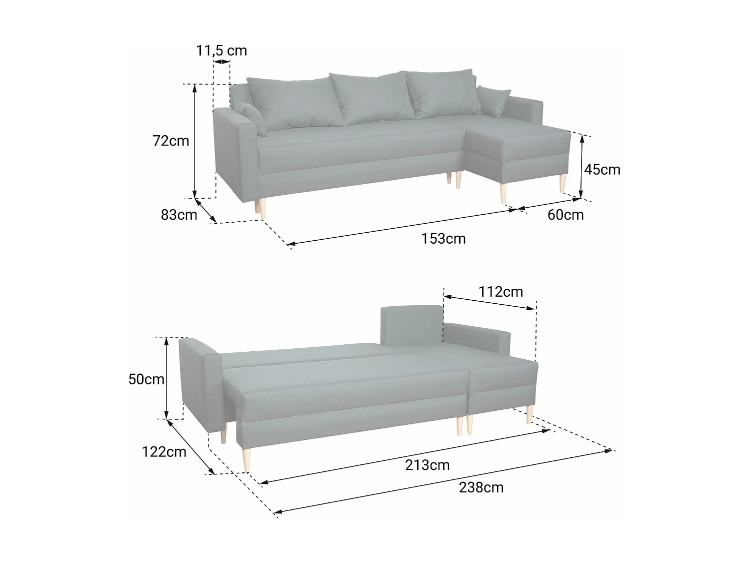 Canapé d'angle convertible ANTONI 3 places gris - HAPPY GARDEN