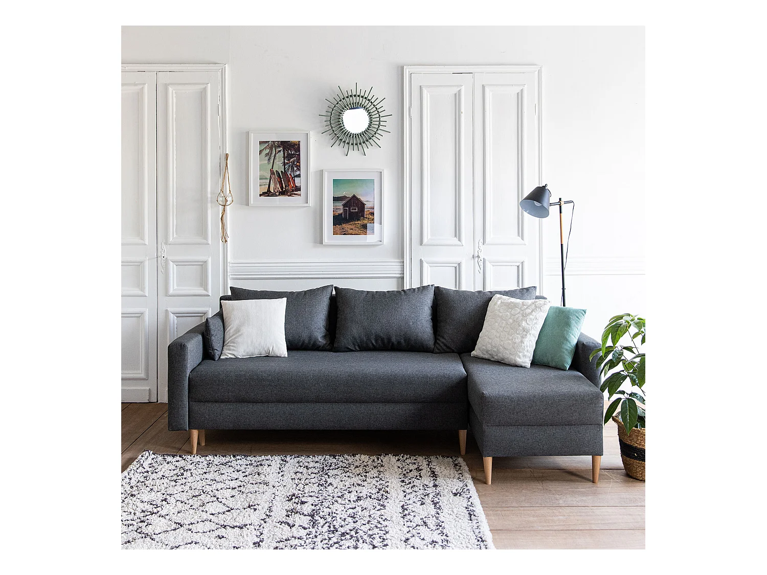 Canapé d'angle convertible ANTONI 3 places gris - HAPPY GARDEN