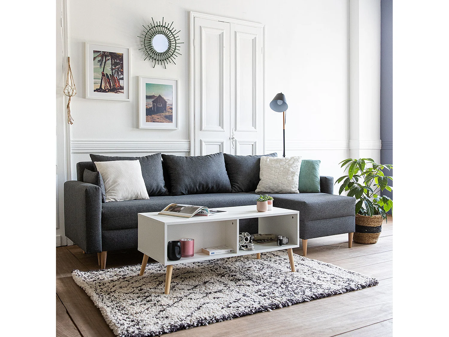 Canapé d'angle convertible ANTONI 3 places gris - HAPPY GARDEN