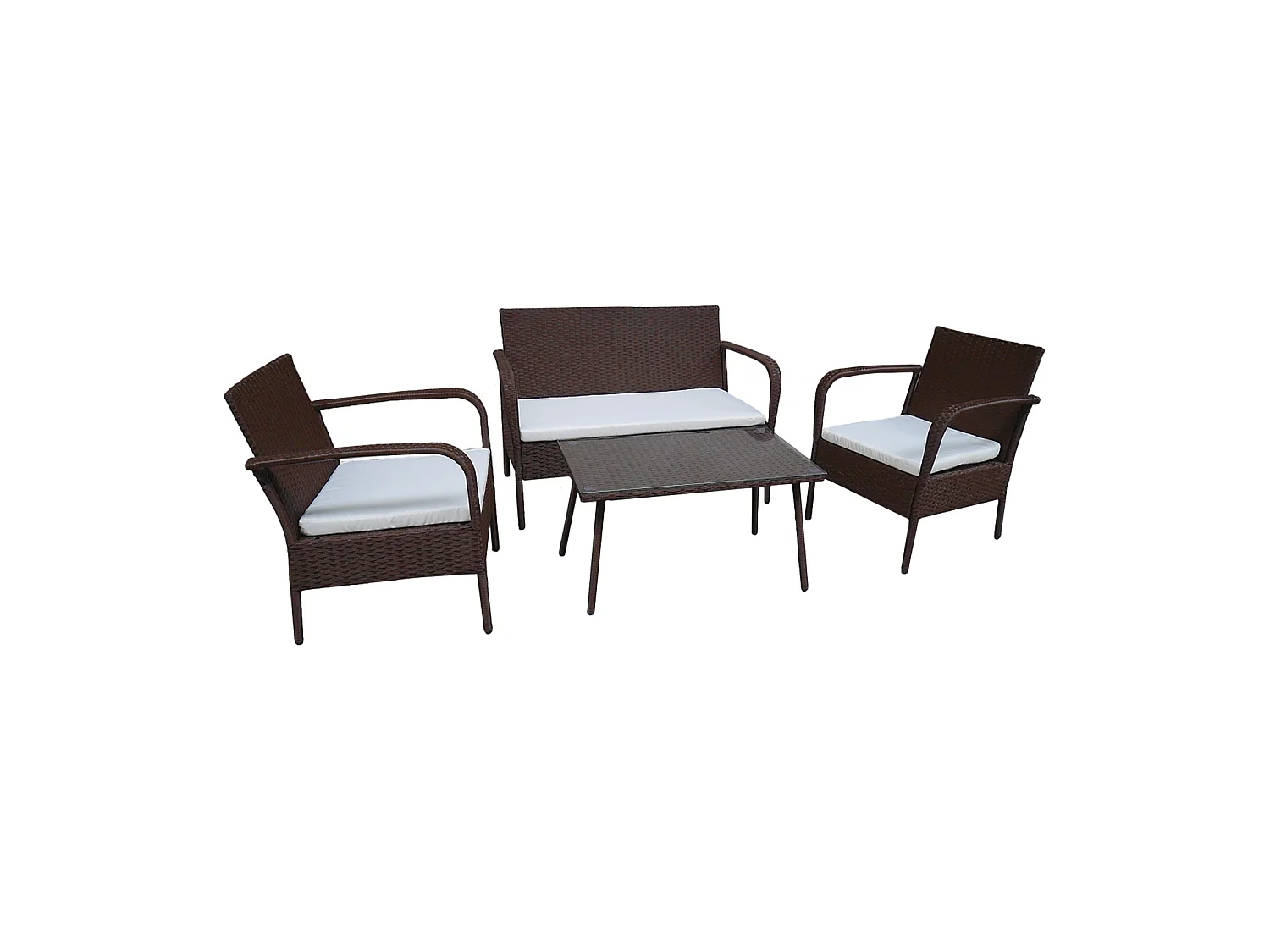 Gartenmöbel LIPARI aus braunem Harzgeflecht, 4 Sitzplätze - elfenbeinfarbene Kissen
