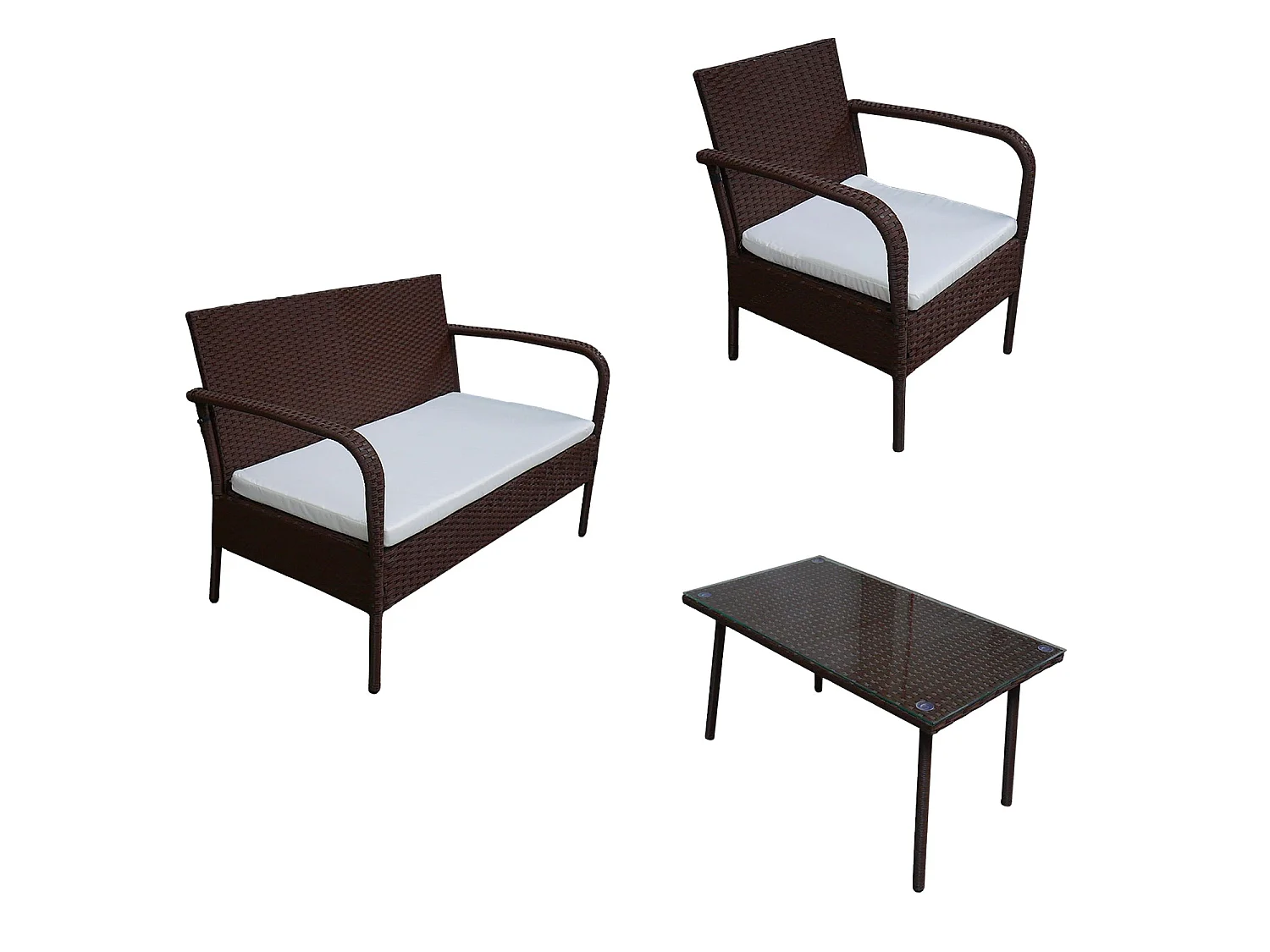 Set di mobili da giardino LIPARI in resina intrecciata marrone - 4 posti - cuscini crema