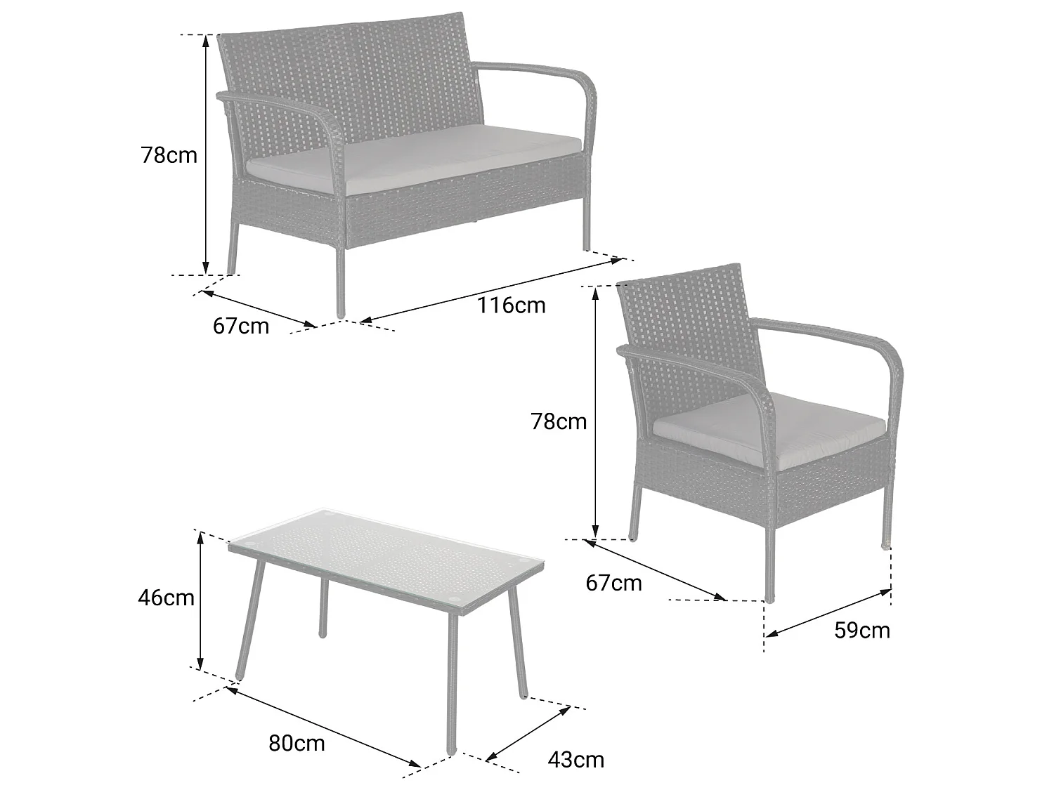 Set di mobili da giardino LIPARI in resina intrecciata marrone - 4 posti - cuscini crema