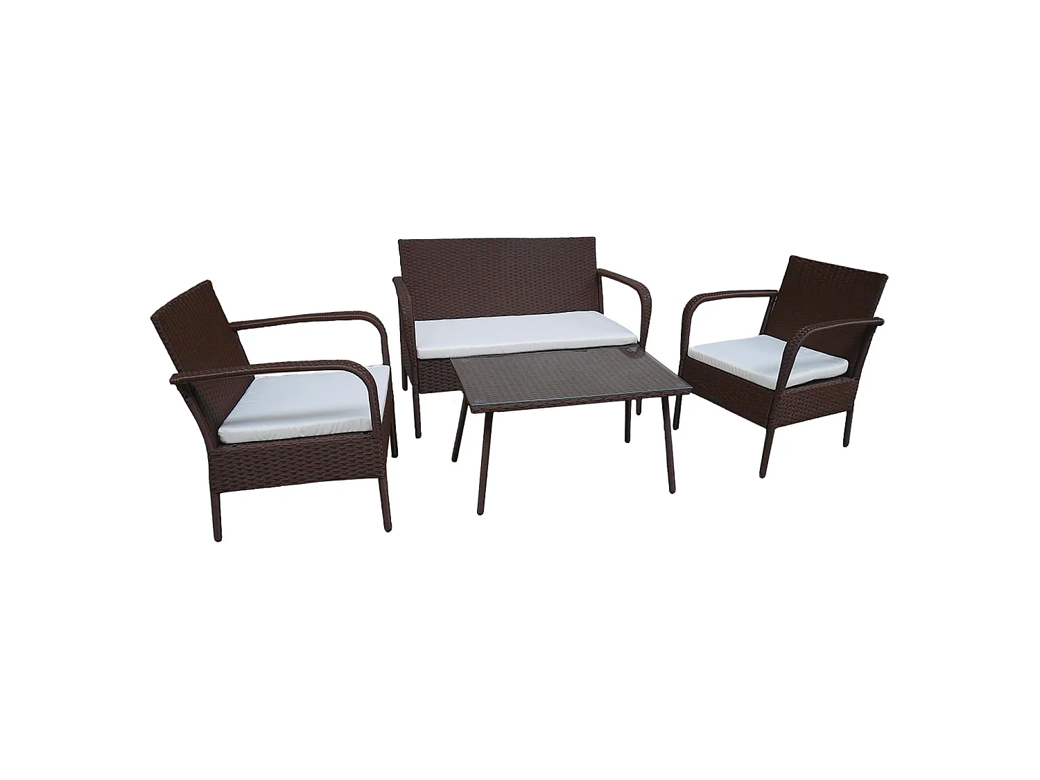 Set di mobili da giardino LIPARI in resina intrecciata marrone - 4 posti - cuscini crema