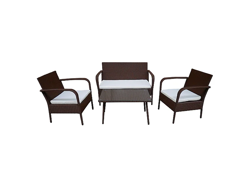 Set di mobili da giardino LIPARI in resina intrecciata marrone - 4 posti - cuscini crema