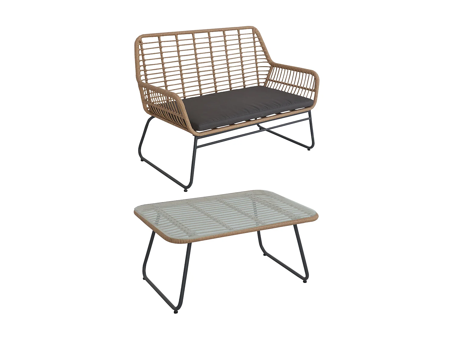 Salon de jardin MARÉ en résine tressée 4 places - coussins gris - HAPPY GARDEN