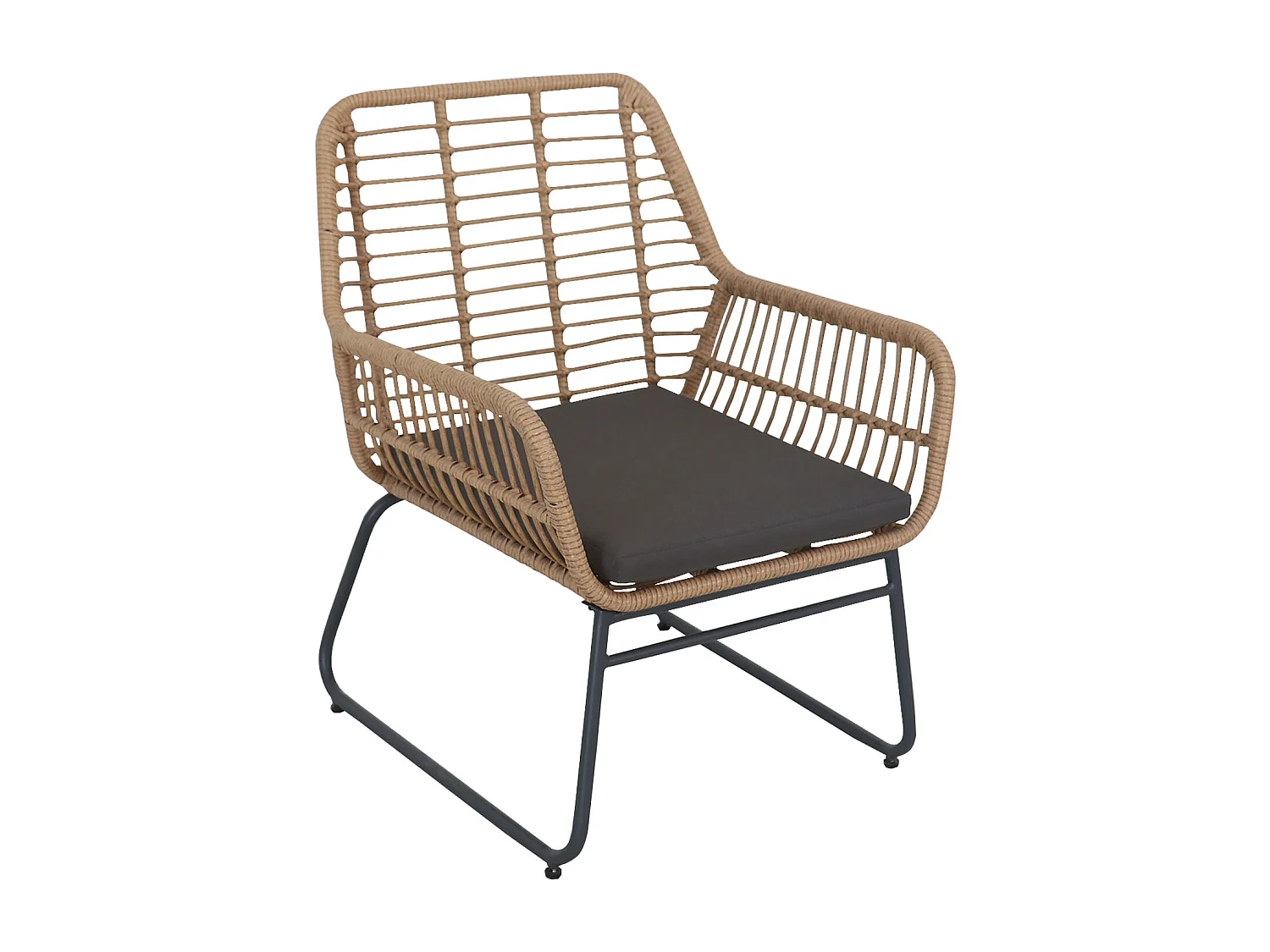 Conjunto de jardín MARÉ en resina trenzada 4 personas cojines grises