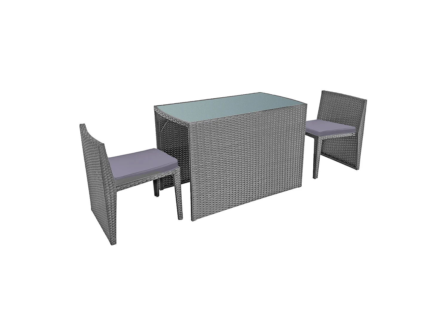 SANTORIN grijs gevlochten kunststof inbouw tuinmeubelen voor 2 - grijze kussens