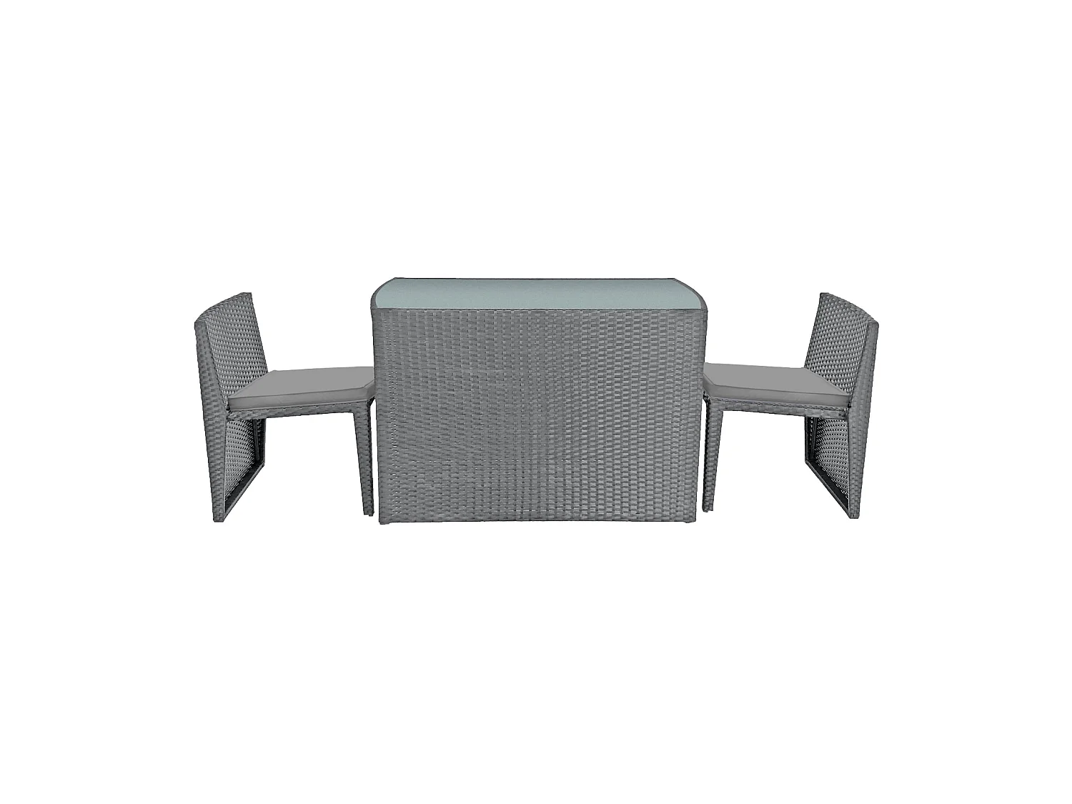 SANTORIN grijs gevlochten kunststof inbouw tuinmeubelen voor 2 - grijze kussens