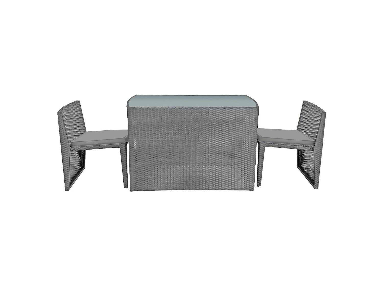 SANTORIN grijs gevlochten kunststof inbouw tuinmeubelen voor 2 - grijze kussens