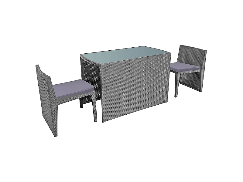 Mobili da giardino da incasso in resina intrecciata SANTORIN grigio per 2 persone - cuscini grigi