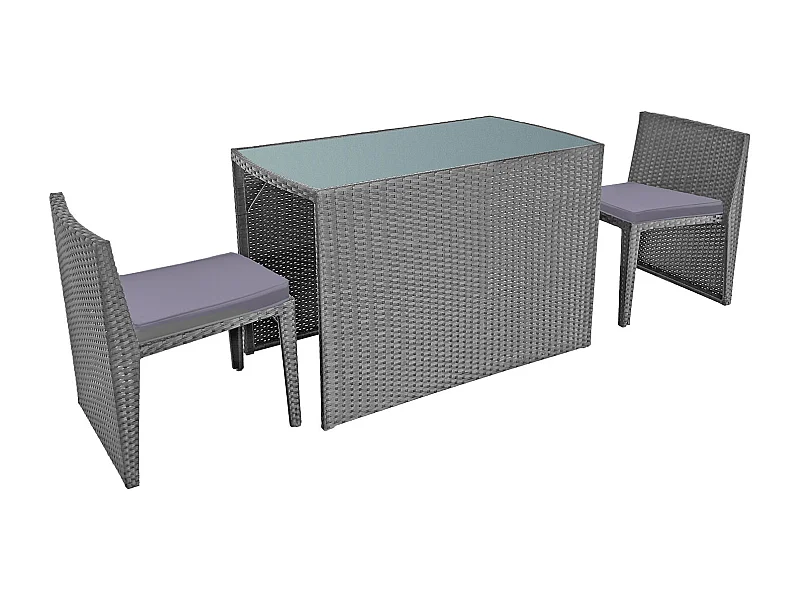 Mobili da giardino da incasso in resina intrecciata SANTORIN grigio per 2 persone - cuscini grigi