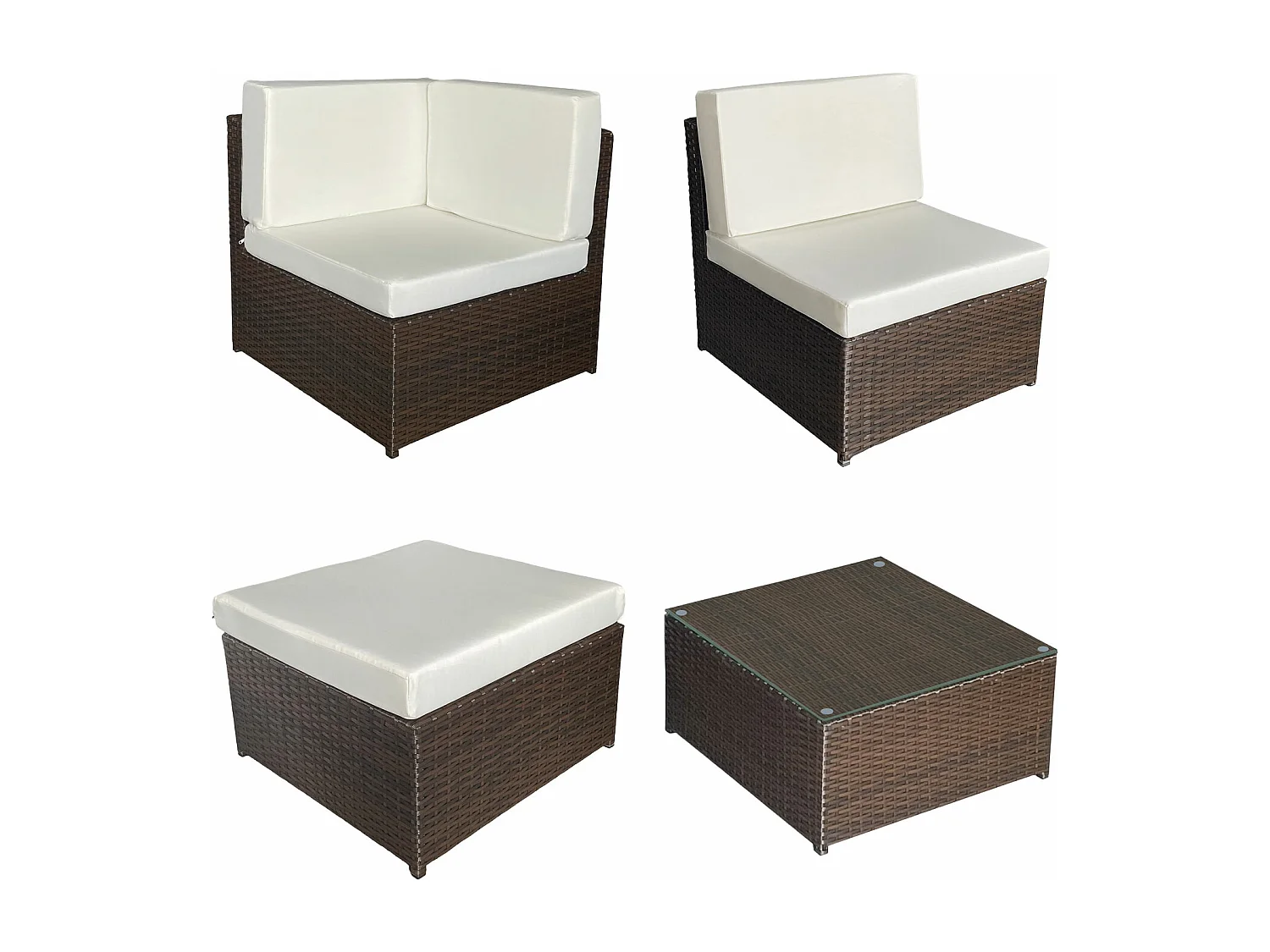 BONIFACIO set 6 posti in resina intrecciata marrone - cuscino crema