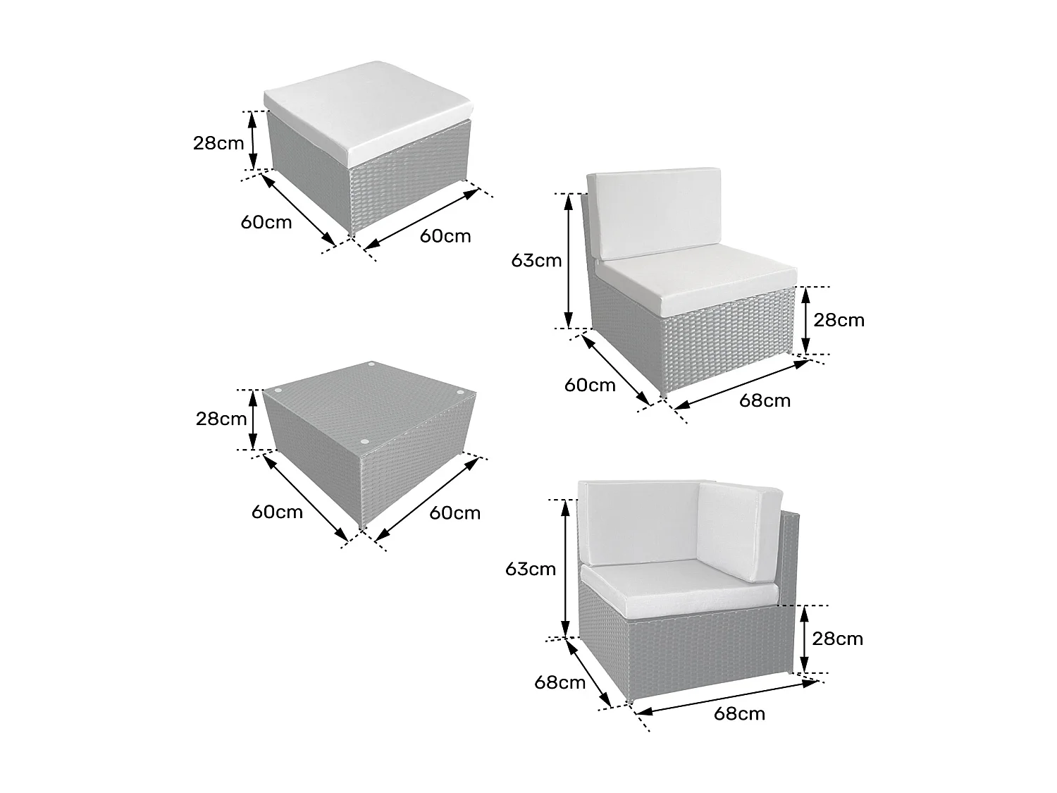 BONIFACIO set 6 posti in resina intrecciata marrone - cuscino crema